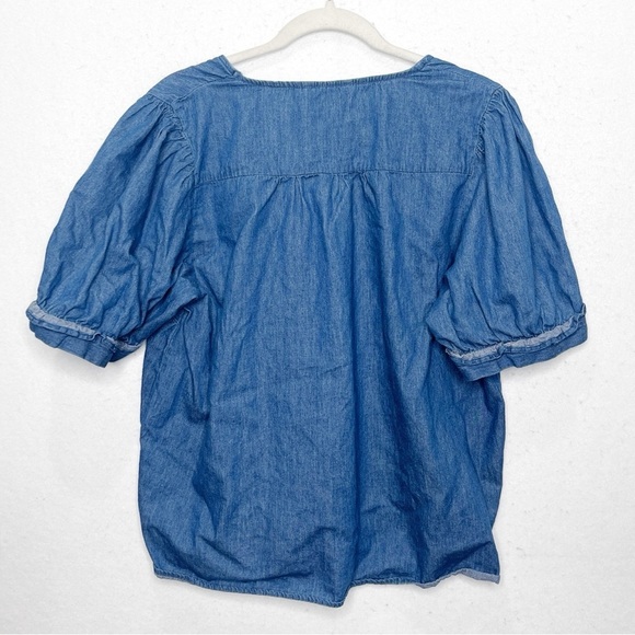Draper James Heidi V-Neck Ruffle Sleeve Top in Chambray Size XL - Picture 4 of 6